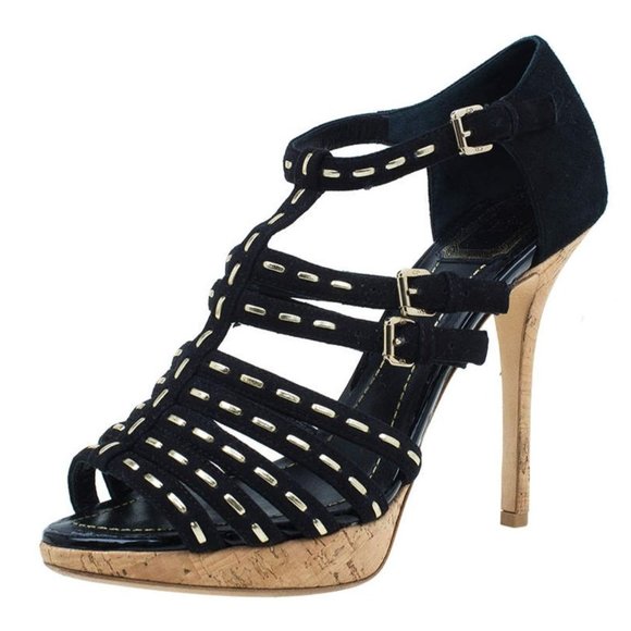 Dior Shoes - Dior Black Suede Stitched ANTICA Gladiator Caged Strappy Sandals Size 37.5